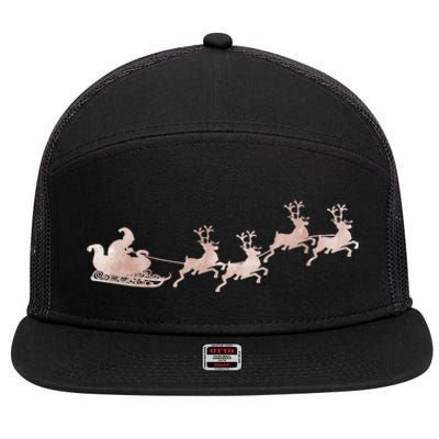 Santa Sleigh Rose Vintage Reindeer Xmas Xmas Winter Gift 7 Panel Mesh Trucker Snapback Hat