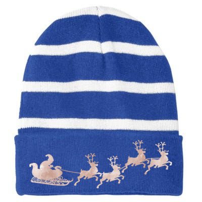 Santa Sleigh Rose Vintage Reindeer Xmas Xmas Winter Gift Striped Beanie with Solid Band