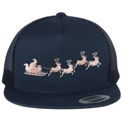 Santa Sleigh Rose Vintage Reindeer Xmas Xmas Winter Gift Flat Bill Trucker Hat