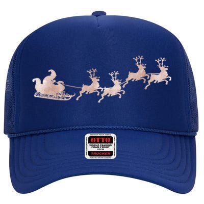 Santa Sleigh Rose Vintage Reindeer Xmas Xmas Winter Gift High Crown Mesh Back Trucker Hat