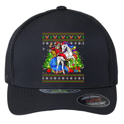 Santa Sunglasses Riding Reindeer Unicorn Christmas Family Cute Gift Flexfit Unipanel Trucker Cap