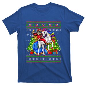 Santa Sunglasses Riding Reindeer Unicorn Christmas Family Cute Gift T-Shirt