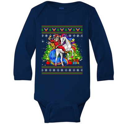 Santa Sunglasses Riding Reindeer Unicorn Christmas Family Cute Gift Baby Long Sleeve Bodysuit