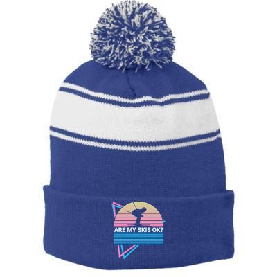 Skiing Ski Retro Are My Skis Ok? Cute Gift Stripe Pom Pom Beanie