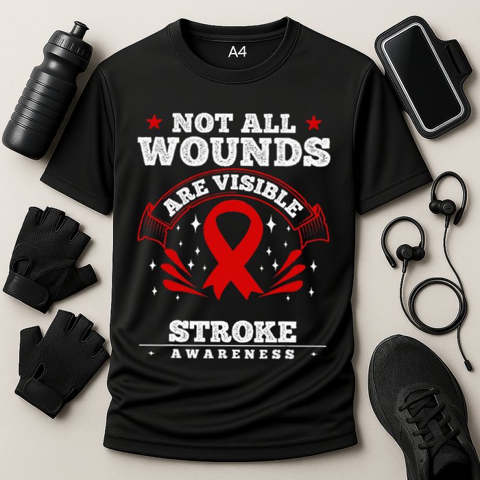 Stroke Survivor  Red Awareness Ribbon Cooling Performance Crew T-Shirt