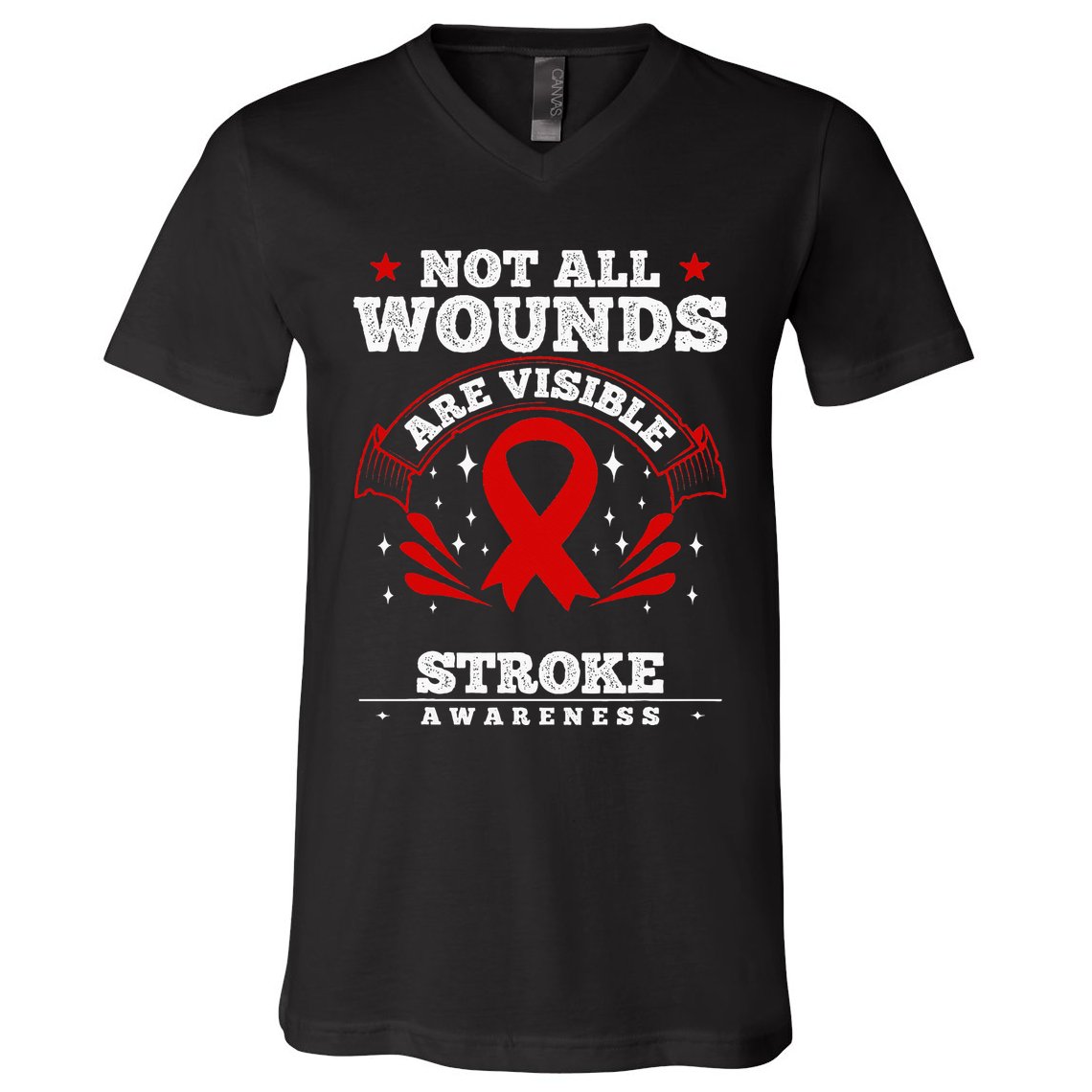 Stroke Survivor  Red Awareness Ribbon V-Neck T-Shirt