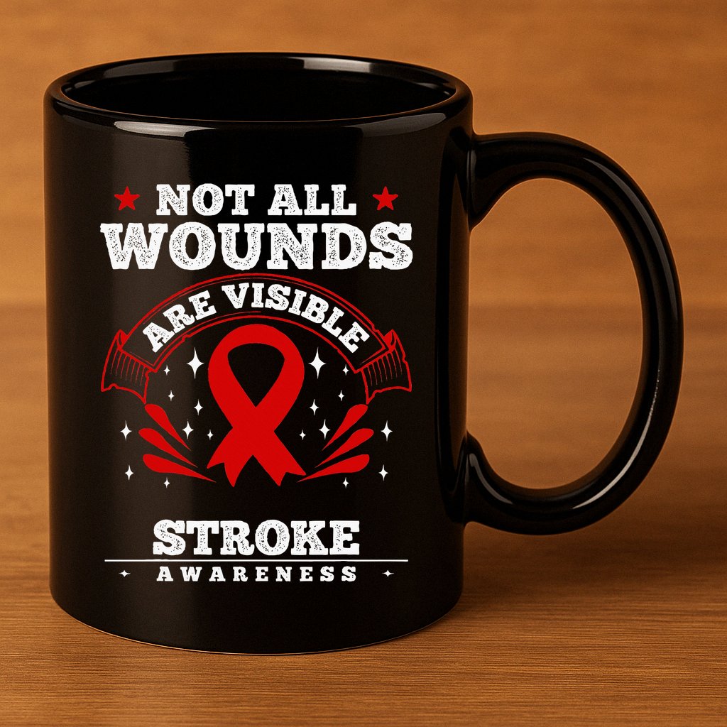 Stroke Survivor  Red Awareness Ribbon 11oz C Handle Ceramic Mug
