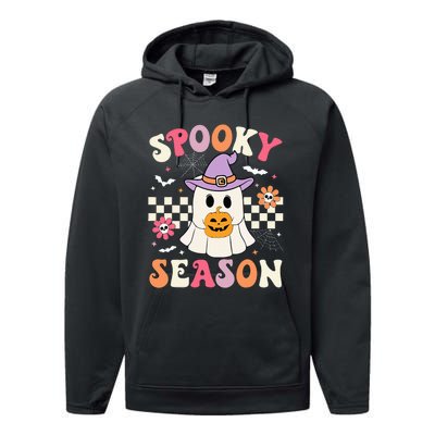 Spooky Season Retro Ghost Holding Pumpkin Halloween Performance Fleece Hoodie