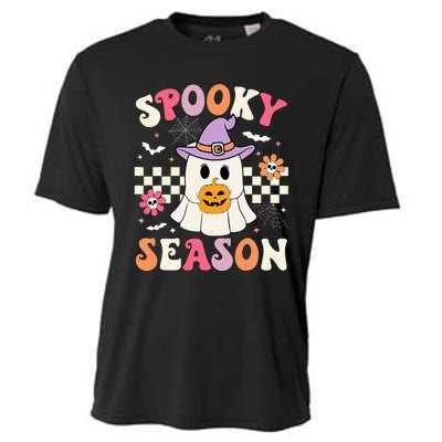 Spooky Season Retro Ghost Holding Pumpkin Halloween Cooling Performance Crew T-Shirt