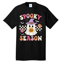 Spooky Season Retro Ghost Holding Pumpkin Halloween Tall T-Shirt