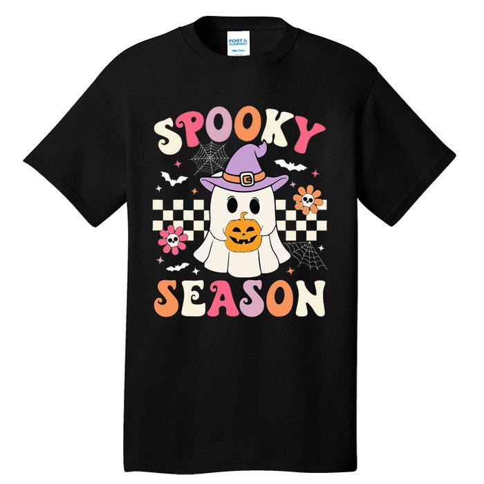 Spooky Season Retro Ghost Holding Pumpkin Halloween Tall T-Shirt