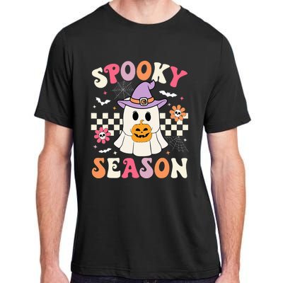 Spooky Season Retro Ghost Holding Pumpkin Halloween Adult ChromaSoft Performance T-Shirt