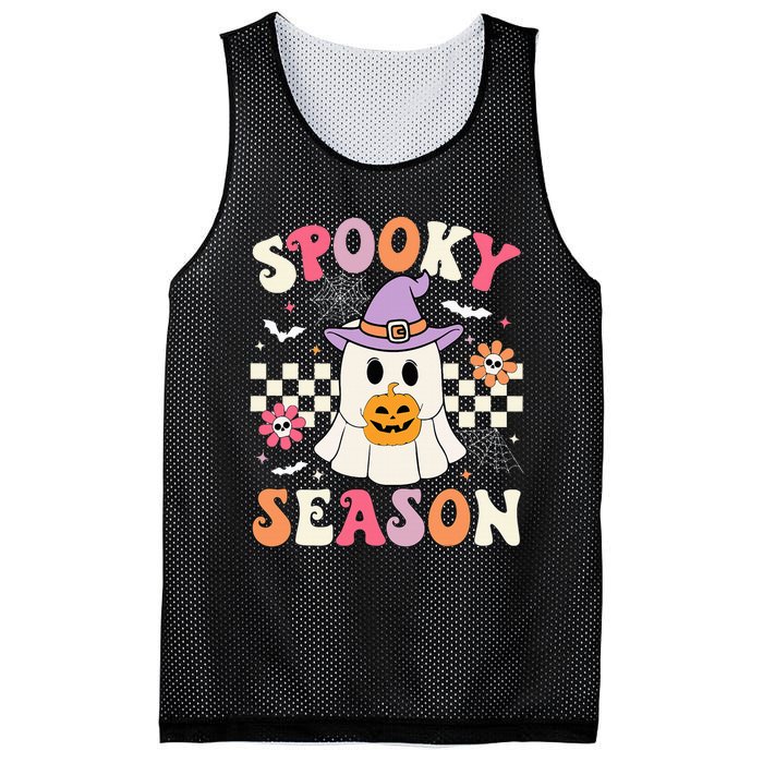 Spooky Season Retro Ghost Holding Pumpkin Halloween Mesh Reversible Basketball Jersey Tank