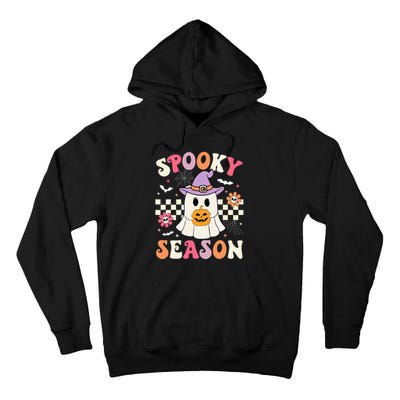 Spooky Season Retro Ghost Holding Pumpkin Halloween Tall Hoodie