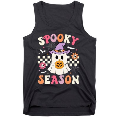 Spooky Season Retro Ghost Holding Pumpkin Halloween Tank Top