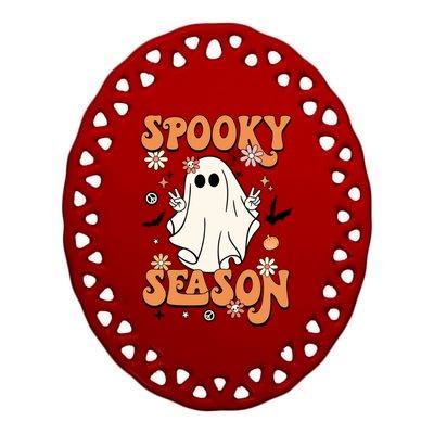 Spooky Season Retro Halloween Party Funny Cute Ghost Pumpkin Gift Ceramic Oval Ornament