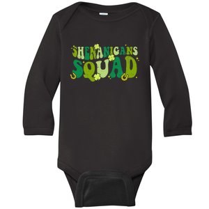 Shenanigans Squad Retro Groovy St Patricks Day Irish Lucky Baby Long Sleeve Bodysuit