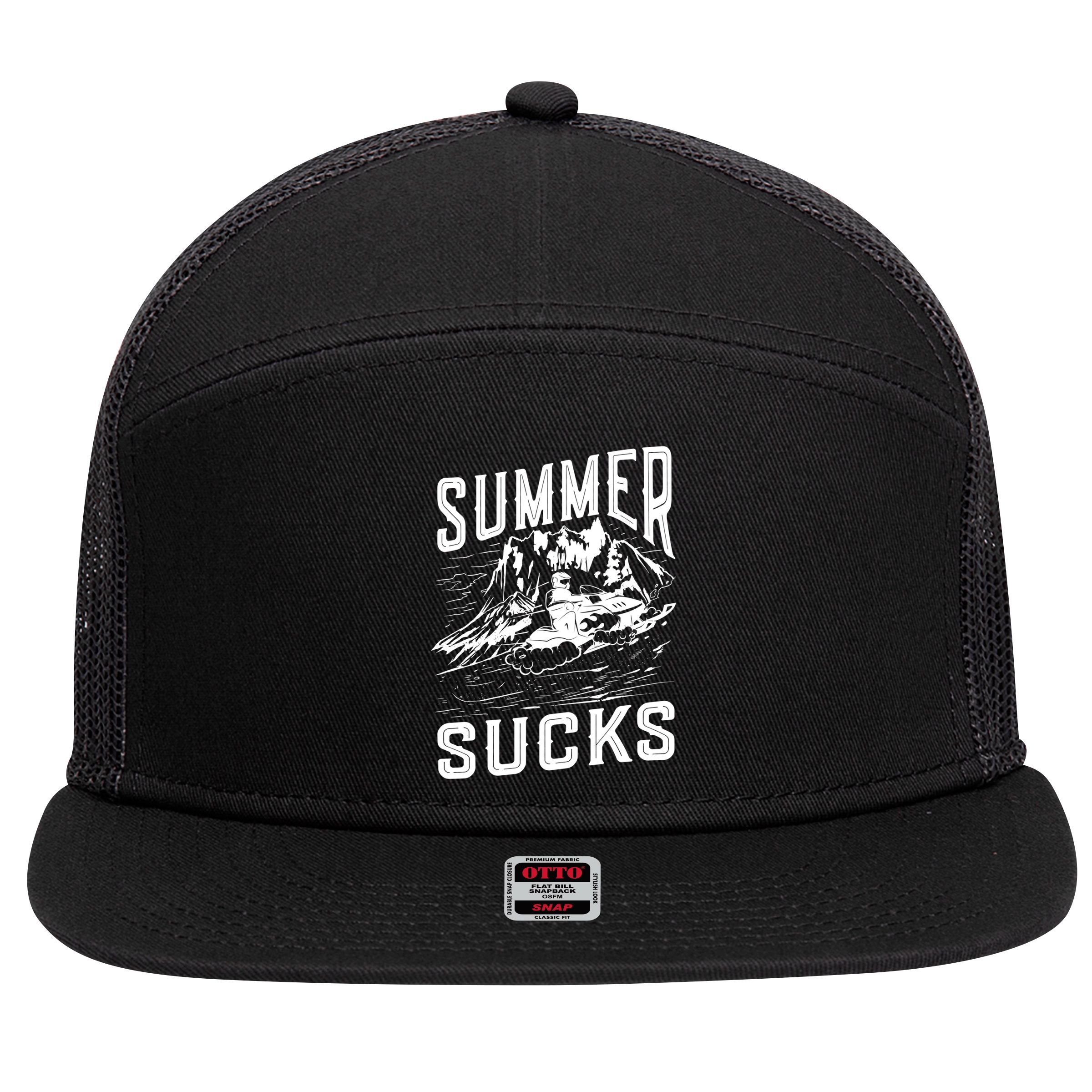 Summer Sucks Snowmobile Rider Gift 7 Panel Mesh Trucker Snapback Hat