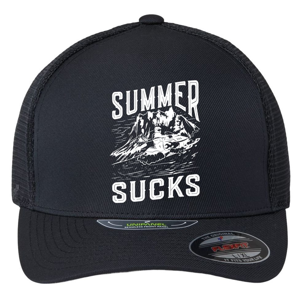 Summer Sucks Snowmobile Rider Gift Flexfit Unipanel Trucker Cap