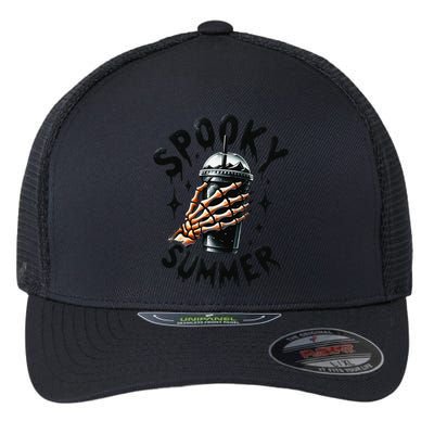 Spooky Summer Summer Vibes Skeleton Coffee Lover Skeleton Hand Flexfit Unipanel Trucker Cap