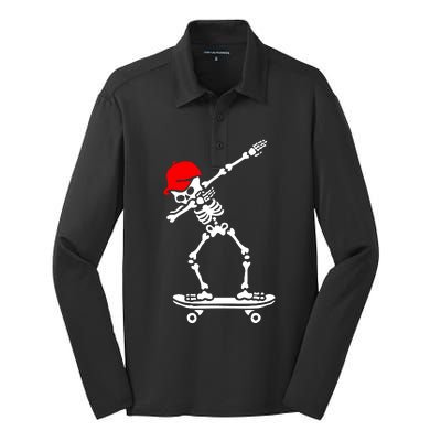 Skeleton Skateboard Silk Touch Performance Long Sleeve Polo