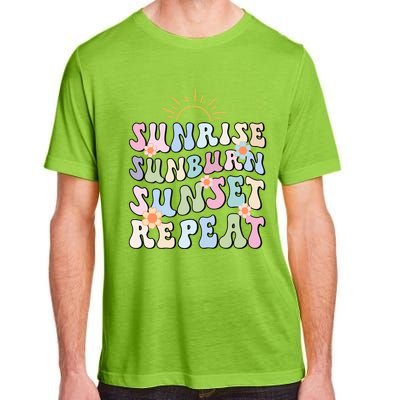 Sunrise Sunburn Sunset Repeat Pink Flowers Retro Wavy Groovy Gift Adult ChromaSoft Performance T-Shirt