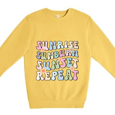 Sunrise Sunburn Sunset Repeat Pink Flowers Retro Wavy Groovy Gift Premium Crewneck Sweatshirt