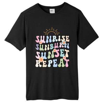 Sunrise Sunburn Sunset Repeat Pink Flowers Retro Wavy Groovy Gift Tall Fusion ChromaSoft Performance T-Shirt