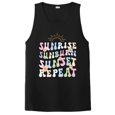 Sunrise Sunburn Sunset Repeat Pink Flowers Retro Wavy Groovy Gift PosiCharge Competitor Tank