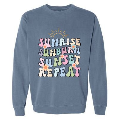 Sunrise Sunburn Sunset Repeat Pink Flowers Retro Wavy Groovy Gift Garment-Dyed Sweatshirt