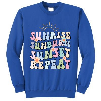 Sunrise Sunburn Sunset Repeat Pink Flowers Retro Wavy Groovy Gift Sweatshirt