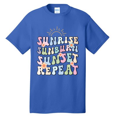 Sunrise Sunburn Sunset Repeat Pink Flowers Retro Wavy Groovy Gift Tall T-Shirt