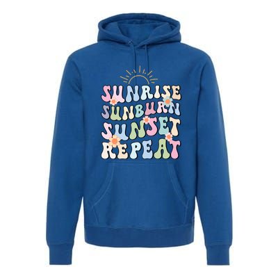 Sunrise Sunburn Sunset Repeat Pink Flowers Retro Wavy Groovy Gift Premium Hoodie