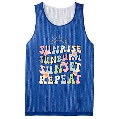 Sunrise Sunburn Sunset Repeat Pink Flowers Retro Wavy Groovy Gift Mesh Reversible Basketball Jersey Tank