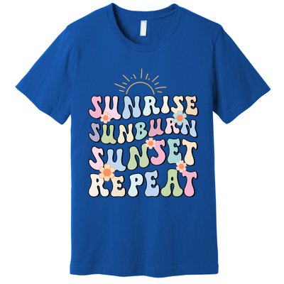 Sunrise Sunburn Sunset Repeat Pink Flowers Retro Wavy Groovy Gift Premium T-Shirt