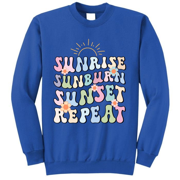 Sunrise Sunburn Sunset Repeat Pink Flowers Retro Wavy Groovy Gift Tall Sweatshirt