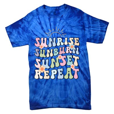 Sunrise Sunburn Sunset Repeat Pink Flowers Retro Wavy Groovy Gift Tie-Dye T-Shirt