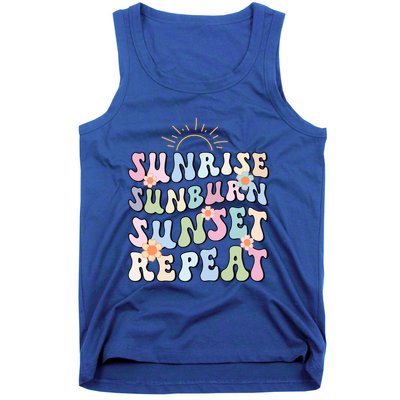 Sunrise Sunburn Sunset Repeat Pink Flowers Retro Wavy Groovy Gift Tank Top