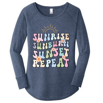 Sunrise Sunburn Sunset Repeat Pink Flowers Retro Wavy Groovy Gift Women's Perfect Tri Tunic Long Sleeve Shirt