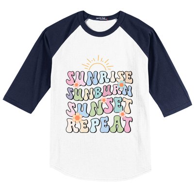 Sunrise Sunburn Sunset Repeat Pink Flowers Retro Wavy Groovy Gift Baseball Sleeve Shirt