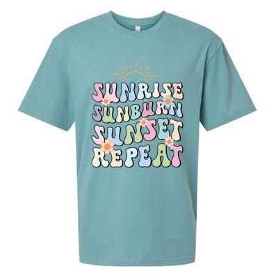 Sunrise Sunburn Sunset Repeat Pink Flowers Retro Wavy Groovy Gift Sueded Cloud Jersey T-Shirt