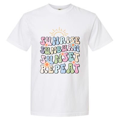 Sunrise Sunburn Sunset Repeat Pink Flowers Retro Wavy Groovy Gift Garment-Dyed Heavyweight T-Shirt