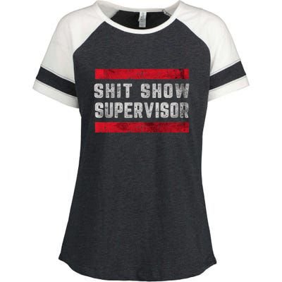 Shit Show Supervisor Sarcastic Distressed Enza Ladies Jersey Colorblock Tee