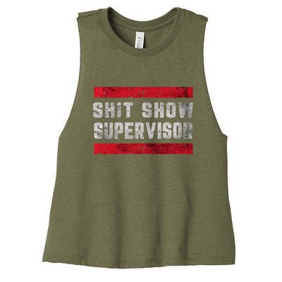 Shit Show Supervisor Sarcastic Distressed Women's Racerback Cropped Tank