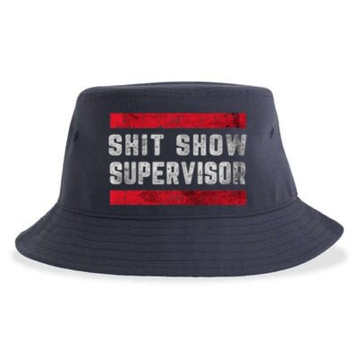 Shit Show Supervisor Sarcastic Distressed Sustainable Bucket Hat