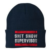 Shit Show Supervisor Sarcastic Distressed Knit Cap Winter Beanie