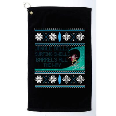 Surf Surfing Surfer Ugly Christmas Sweater Style Funny Gift Platinum Collection Golf Towel