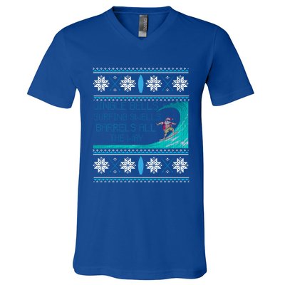 Surf Surfing Surfer Ugly Christmas Sweater Style Funny Gift V-Neck T-Shirt