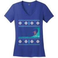 Surf Surfing Surfer Ugly Christmas Sweater Style Funny Gift Women's V-Neck T-Shirt