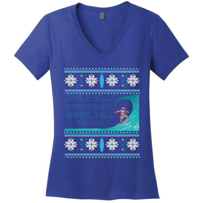 Surf Surfing Surfer Ugly Christmas Sweater Style Funny Gift Women's V-Neck T-Shirt